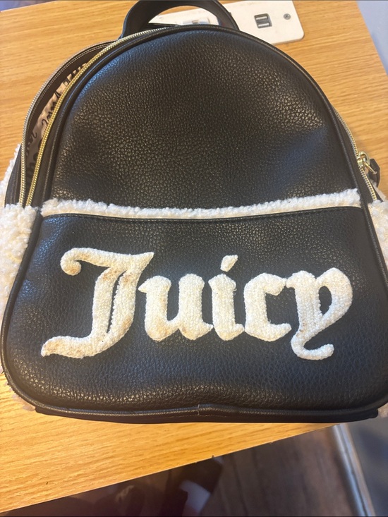 Juicy Couture Handbags - Juicy Couture Black Mini Backpack with Cream Sherpa Logo